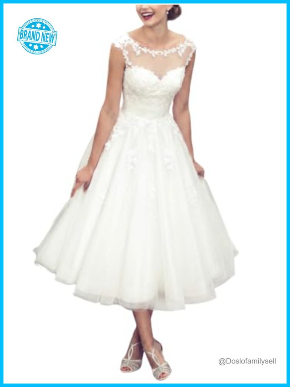 Elegant Sheer Vintage Lace Wedding Dress for Bride A-Line Midi